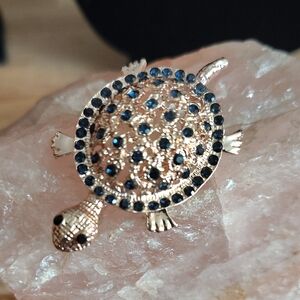 Gold and Blue Turtle Brooch with Intricate Detailing